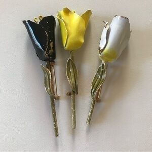 Set of 3 Mid Century Enameled Rose Brooches/Pin